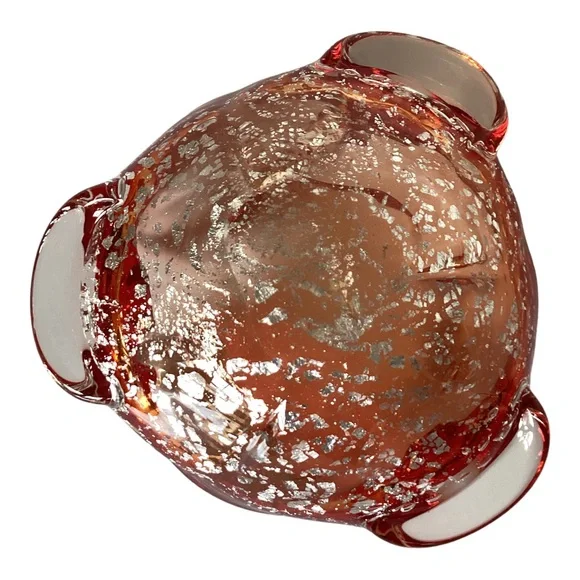 Murano Venetian Art Glass Bowl Hand Blown Red And Gold Flecks Italy MCM Vintage - Picture 12 of 16
